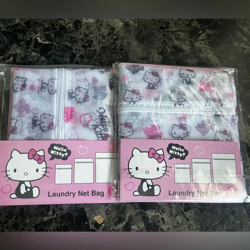 2 Sets Sanrio Hello Kitty Allover Print Laundry Net Bag Pink 3pcs Storage Travel